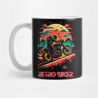 Ride into the Retro Future: Vintage Synthwave Motorcycle Gear Mug